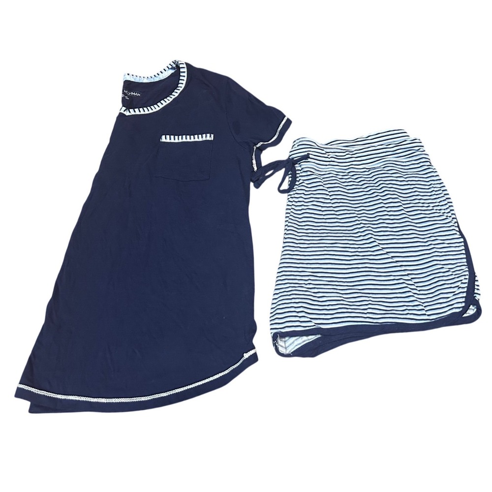 Carole Hochman Womens Pajama Set Navy Blue Striped Short Sleeve Shorts Large